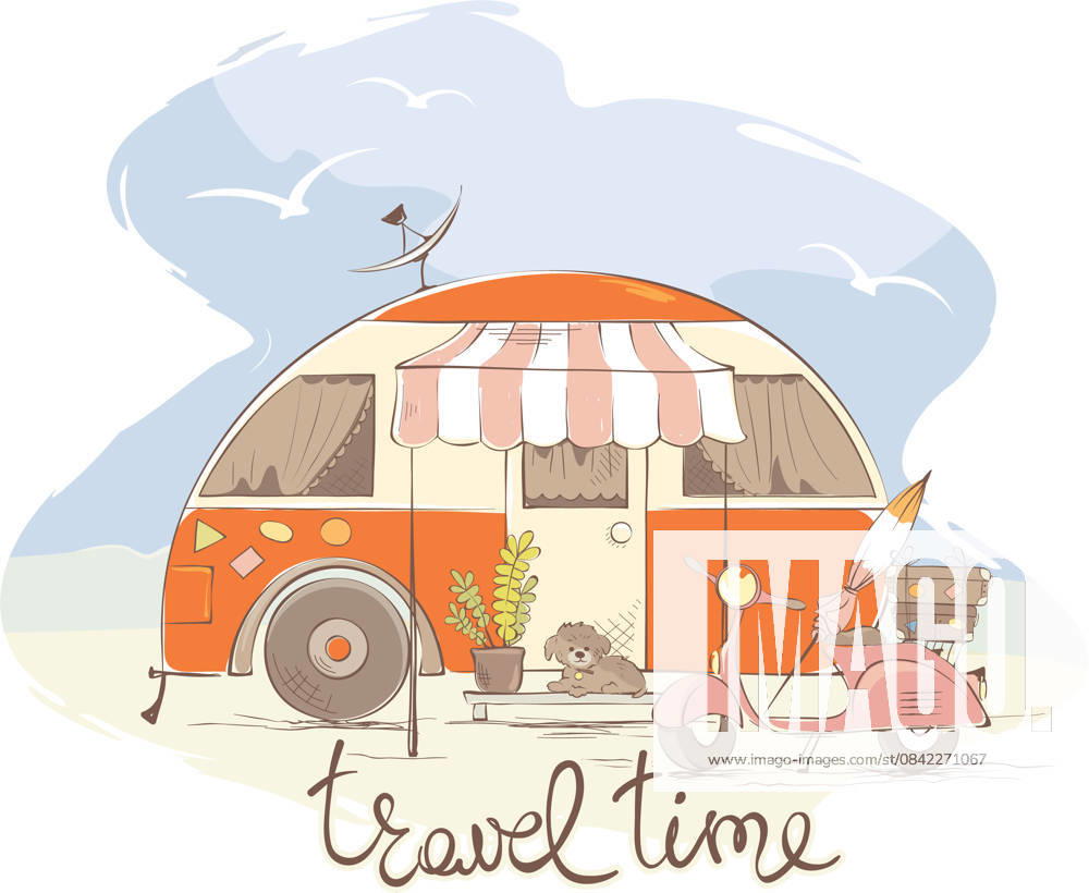 Retro Camper Van Vacation A charming illustration of a vintage camper van, perfect for a summer road trip. Ideal for travel and outdoor recreation.