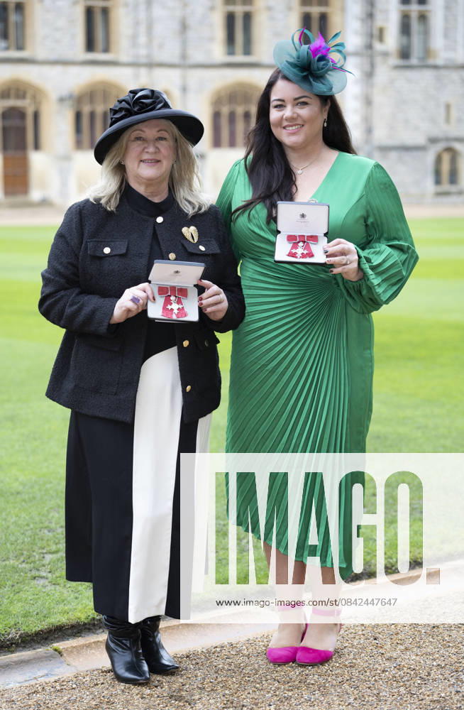Investiture at Windsor Castle Image Licensed to i-Images Picture Agency. 09 12 2025. Windsor , United Kingdom. Alison Madgin and Carly Barrett with their MBE s after an Investiture at Windsor Castle, United Kingdom., Credit:Stephen Lock i-Images Avalon United Kingdom, Windsor