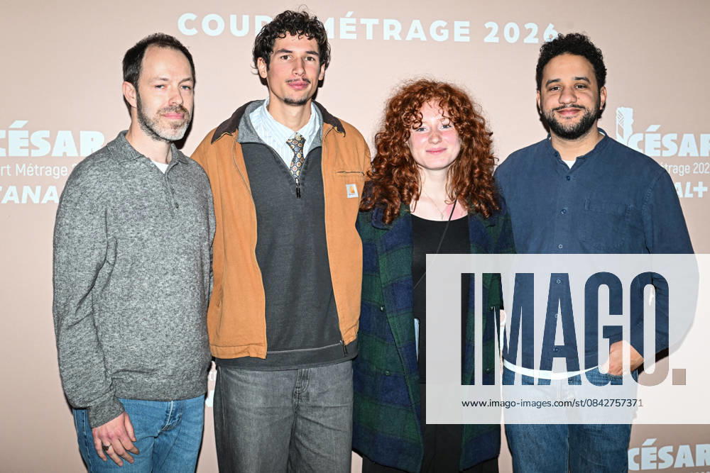Photocall Courts Metrages Cesar 2026 in Paris FA (L-R) Quentin Daniel, a guest, Ambre Mussard and Hakim Atoui pose for a photocall during the Brunch of Courts Metrages Cesar 2026 in Paris on December 14, 2025. Photo by Firas Abdullah ABACAPRESS.COM Paris Ile-de-France France