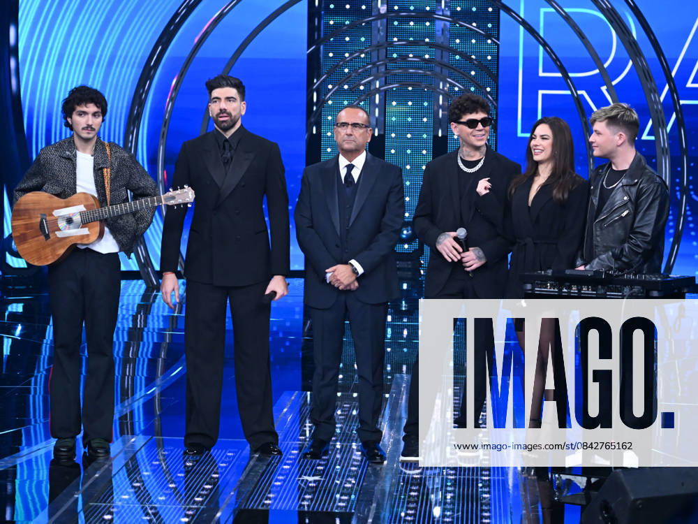 Sanremo, It Will Be Sanremo 2025. In the photo: Mazzariello, Gianluca Gazzoli, Carlo Conti, Blind, El Ma & Soniko