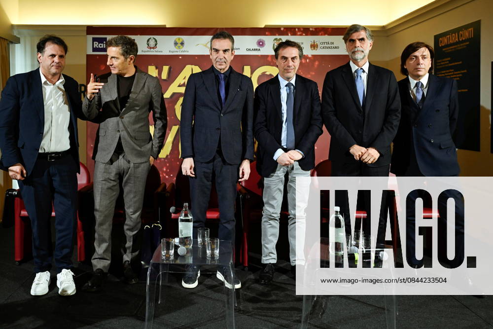 Press conference for the presentation of RAI s New Year s Eve program, L anno che verro , at the S. Giovanni Complex, Catanzaro. Pictured: From left: Williams Di Liberatore, Prime Time Entertainment Director; Marco Liorni, host; Roberto Occhiuto, President of the Calabria Region; Nicola Fiorita, Mayor of Catanzaro; Sergio Santo, CEO of RAI COM; Anton Giulio Grande, President of the Calabria Film Commission. Catanzaro, Italy 30 December 2025 Catanzaro Italy - ZUMAa289 20251230_zia_a289_053