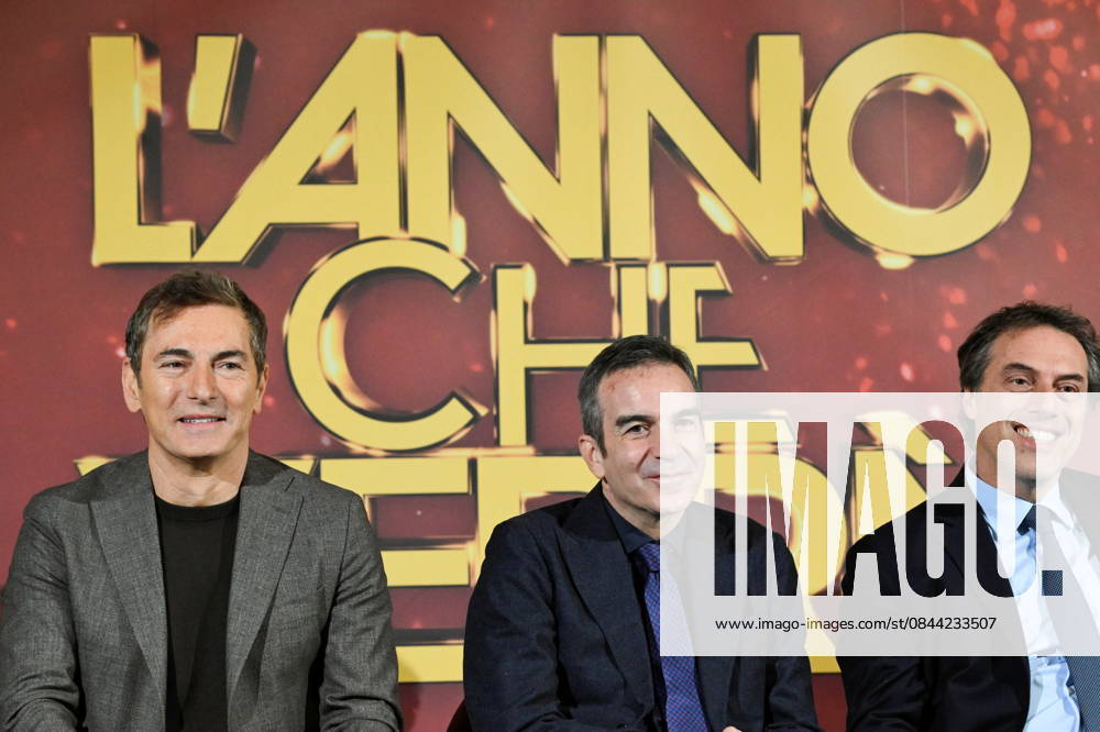 Press conference for the presentation of RAI s New Year s Eve program L anno che verro at the S. Giovanni Complex, Catanzaro. Pictured: From left: Marco Liorni, host; Roberto Occhiuto, President of the Calabria Region; Nicola Fiorita, Mayor of Catanzaro; Catanzaro, Italy 30 December 2025 Catanzaro Italy - ZUMAa289 20251230_zia_a289_054