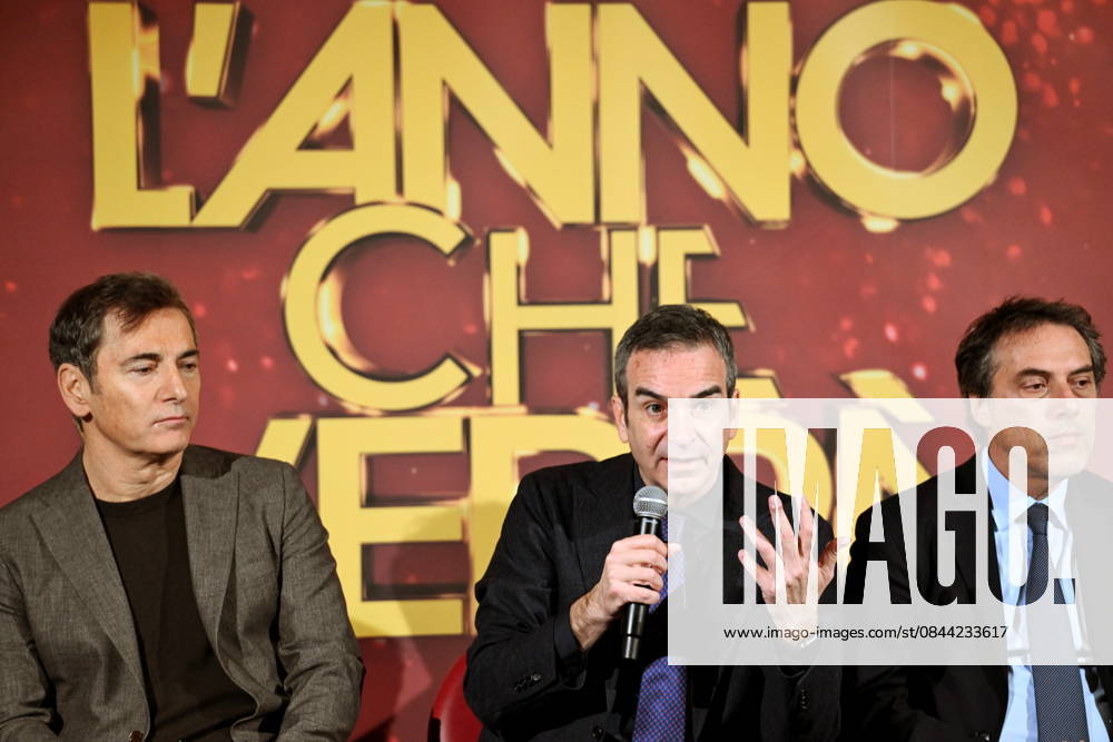 Press conference for the presentation of RAI s New Year s Eve program, L anno che verro , at the S. Giovanni Complex, Catanzaro. Pictured: From left: Marco Liorni, host; Roberto Occhiuto, President of the Calabria Region; Nicola Fiorita, Mayor of Catanzaro. Catanzaro, Italy 30 December 2025 Catanzaro Italy - ZUMAa289 20251230_zia_a289_077