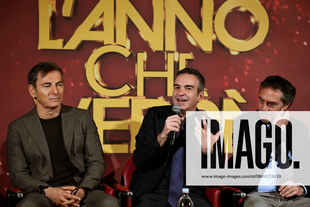 Press conference for the presentation of RAI s New Year s Eve program, L anno che verro , at the S. Giovanni Complex, Catanzaro. Pictured: From left: Marco Liorni, host; Roberto Occhiuto, President of the Calabria Region; Nicola Fiorita, Mayor of Catanzaro. Catanzaro, Italy 30 December 2025 Catanzaro Italy - ZUMAa289 20251230_zia_a289_080