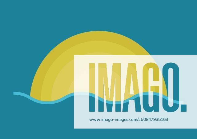 Composition of yellow glowing sun with sea on blue background, 10.06.2021 06:00:00, 1465434IW-210615xcreatorid:x140