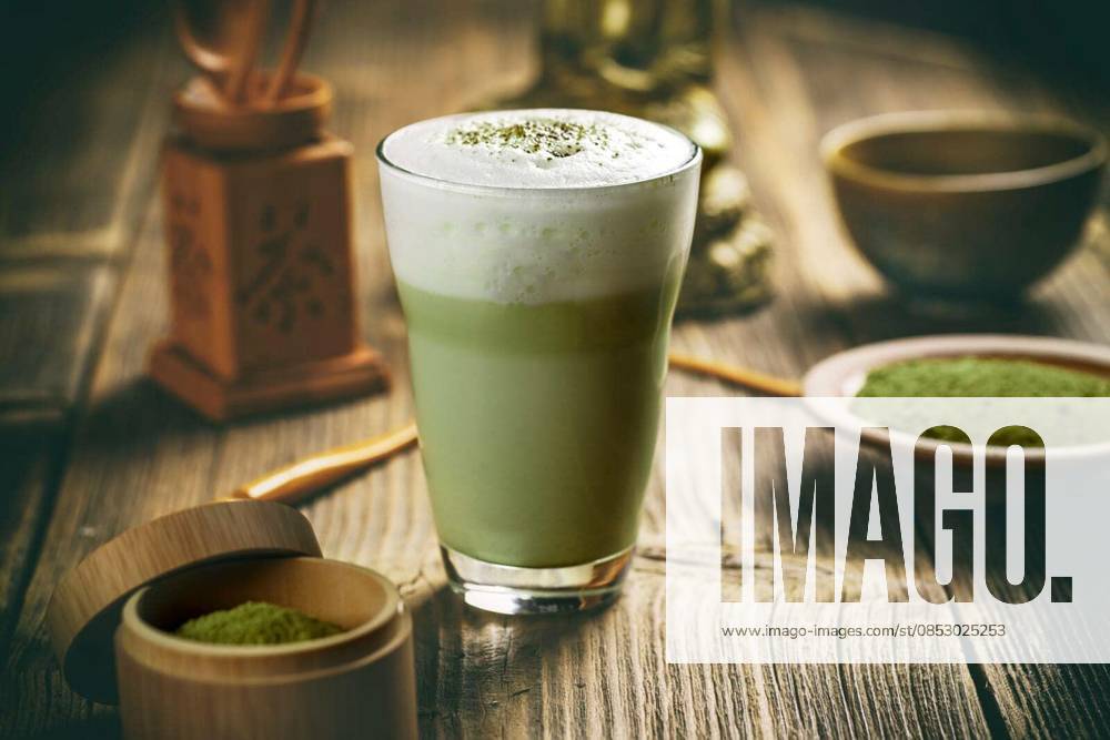 Matcha green tea latte - Matcha green tea latte in glass cup