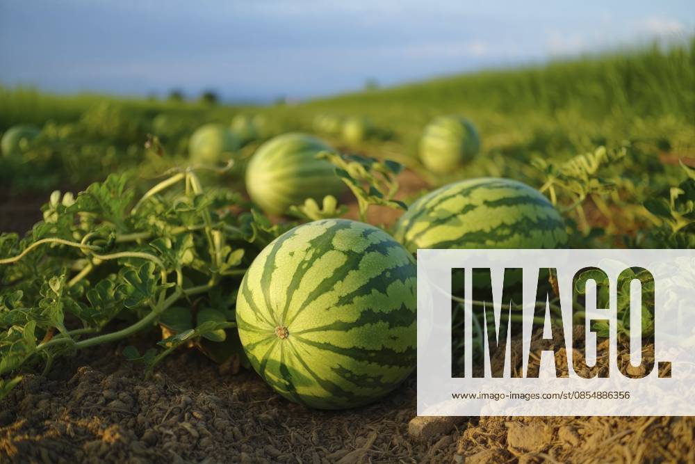 Grüne Wassermelonen auf dem Feld, Nahaufnahme des Fotos Green watermelons in the field, closeup of photo