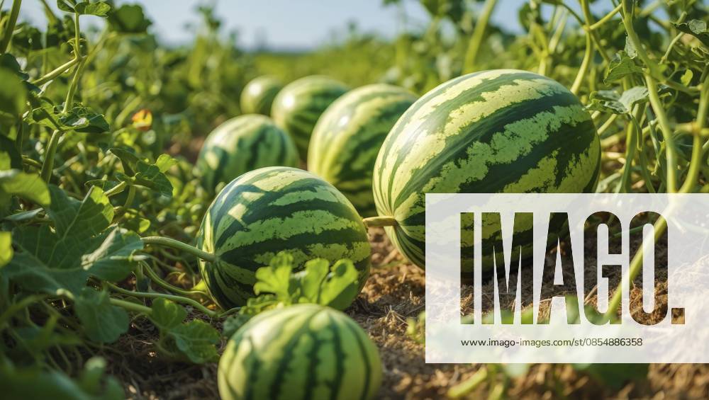 Grüne Wassermelonen auf dem Feld, Nahaufnahme des Fotos Green watermelons in the field, closeup of photo