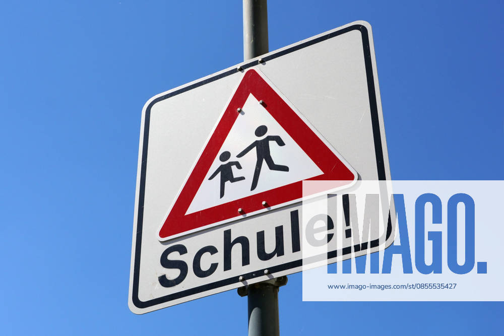 Caution Children at Road traffic, Traffic sign before a School, Risk of accident, slow drive 1131609419