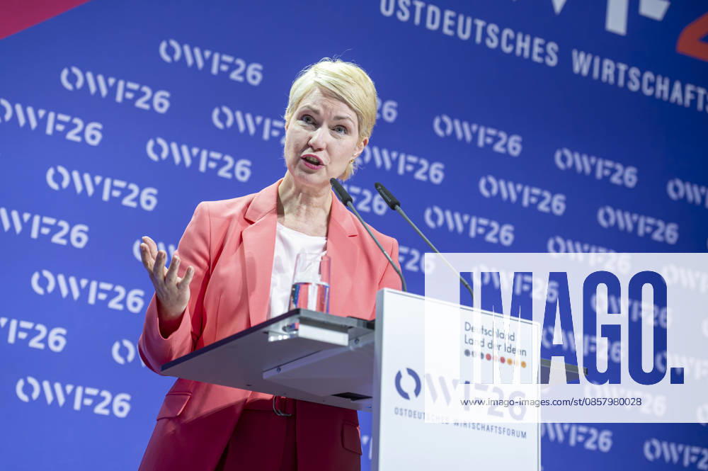 Manuela Schwesig OWF26 EUR, Germany, Berlin, 31 05 2026 Keynote speech by Manuela Schwesig SPD Minister-President of Mecklenburg-Western Pomerania at the conference of the East German Economic Forum under the motto A new Un order, what role does Germany and Europe play in global system