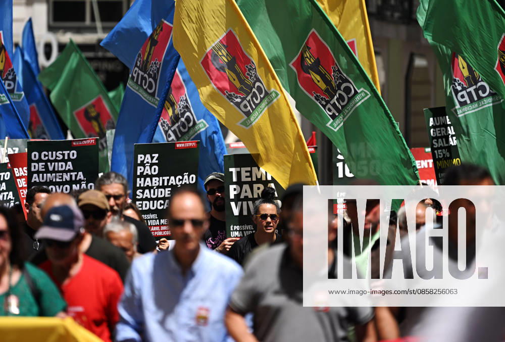 Nationwide Strike For Workers Lisbon LISBON, PORTUGAL - JUNE 03: Protesters hold a banner and wave red trade union flags as they line the streets during a national mobilization in Lisbon, Portugal on June 03, 2026. The demonstration, organized under the National Fight Day motto, demands increased wages, guaranteed labor rights, and measures against the rising cost of living, while advocating for the right to health and housing. Zed Jameson Anadolu Lisbon Portugal. Editorial use only. Please get in touch for any other usage.