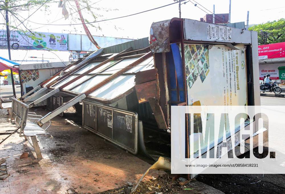Heavy thunderstorms and pre-monsoon rains cause destruction in Bhopal Bhopal, Jun 05 (ANI): A view of collapsed bus stop due to heavy thunderstorms and pre-monsoon rains, in Bhopal on Friday. Bhopal Madhya Pradesh India