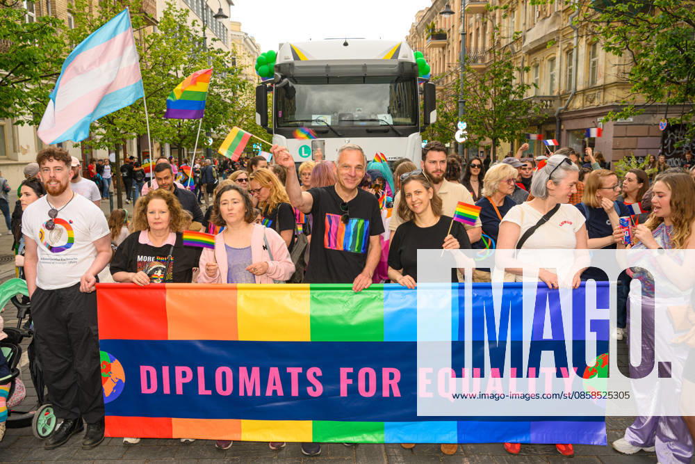 People take part during the pride parade. Vilnius on June 6 marked Lithuanian Pride 2026 with a march for equality, drawing thousands to the city center in a public show of visibility, solidarity, and support for LGBTQ+ rights. Vilnius Lithuania - ZUMAs197 20260606_aaa_s197_188