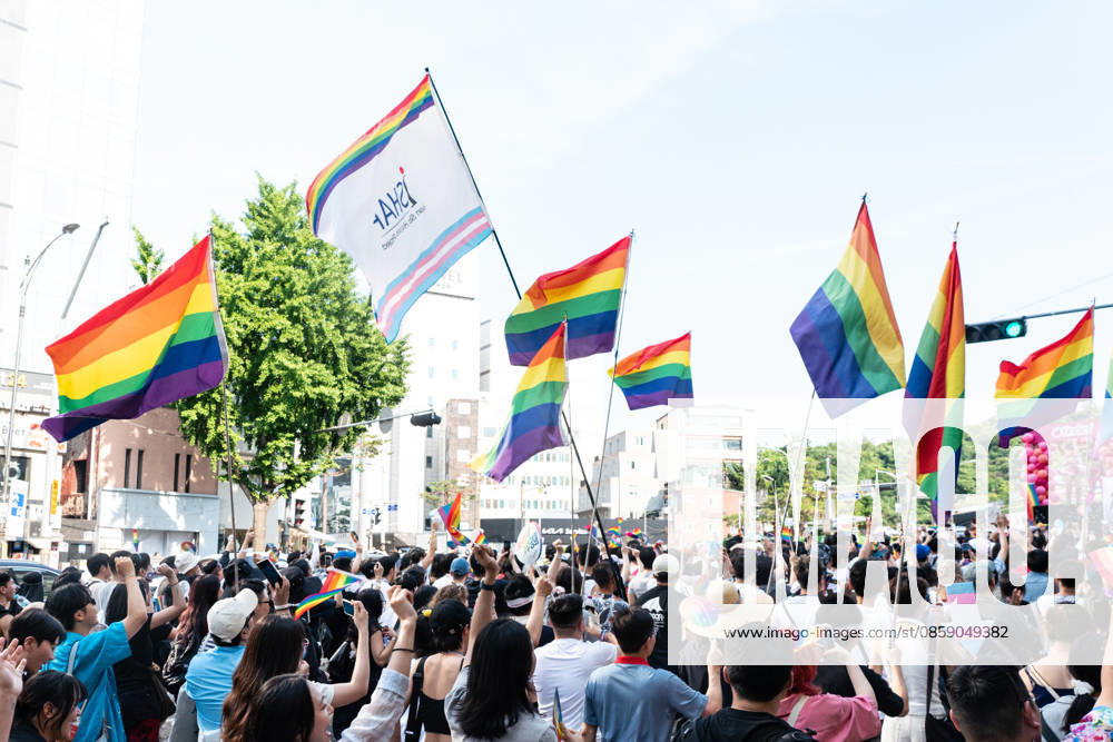 Pride flags are seen during the Seoul Queer Parade in Seoul downtown. The 27th Seoul Queer Parade (SQP) was held in Seoul, South Korea..It is a public cultural event held downtown every year to promote LGBTQIA+ visibility, human rights, cultural enjoyment, and pride. Seoul South Korea - ZUMAs197 20260613_aaa_s197_180