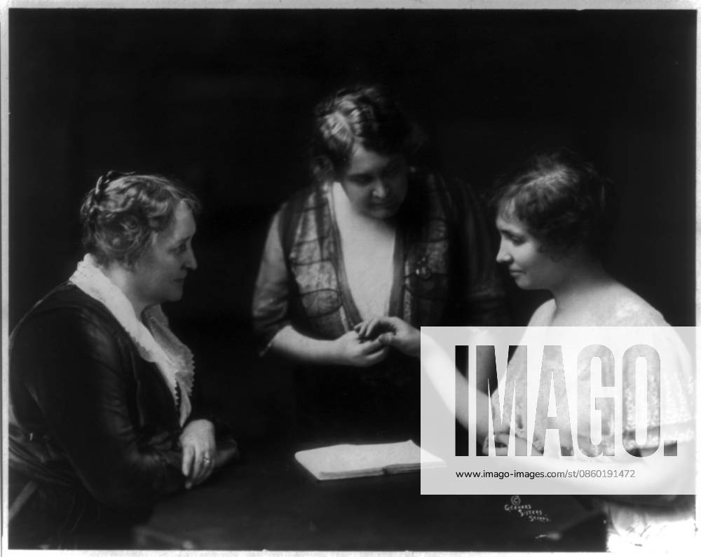 Helen Keller reading a woman s fingers as another woman watches1914 Helen Keller reading a woman s fingers as another woman watches1914 Helen Keller (1880 ? 1968), American author, political activist, and lecturer. She was the first deaf-blind person to earn a bachelor of arts degree. she campaigned for women s suffrage, labour rights, socialism, antimilitarism, and other similar causes. Editorial use only. All other uses to be cleared with the copyright owner (World History Archive), in advance., WHA_119_0222.jpg, Helen Keller; reading; woman s fingers; 1914; deaf-blind; American author; political activist; lecturer; women s suffrage; labour rights; socialism; antimilitarism; disability rights; education; communicat