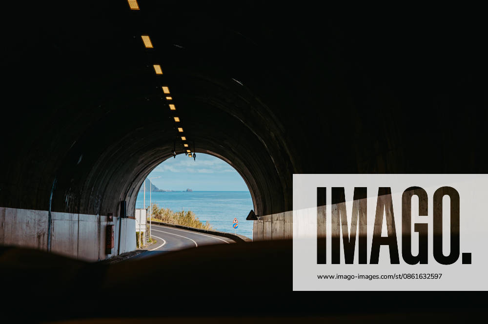 Ocean view through Água d Alto Tunnel on Madeira s scenic VE2 highway São Vicente, Madeira, Portugal R_EPZT260712EC-2075289-01 ,model released, Symbolfoto ,property released