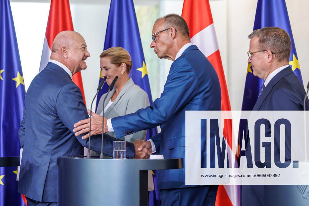 Meeting of the Heads of State and Government of Like-Minded Nations Meeting of the Heads of State and Government of Like-Minded Nations Chancellor Christian Stocker of Austria, Prime Minister Petteri Orpo of Finland, and Prime Minister Mette Frederiksen of Denmark at the Federal Chancellery in Berlin on August 27, 2026 Berlin, Berlin, Germany, Federal Chancellery