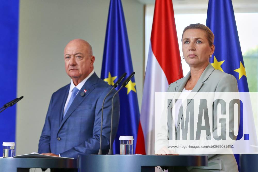 Berlin, Germany, August 27, 2026; Federal Chancellery: Reception of like-minded heads of government for consultations on the EU financial framework—Christian Stocker of Austria and Mette Frederiksen of Denmark