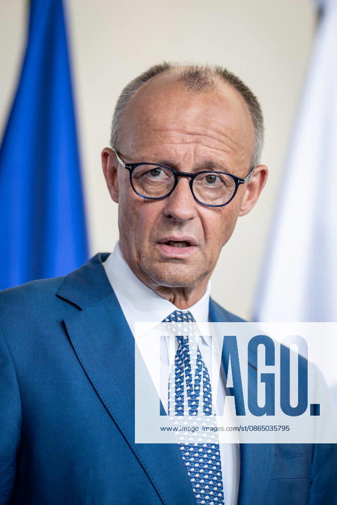 Chancellor Friedrich Merz during the joint press conference following a meeting of the heads of state and government of several like-minded EU countries on the next Multiannual Financial Framework at the Federal Chancellery, Berlin, Germany, Federal Chancellery