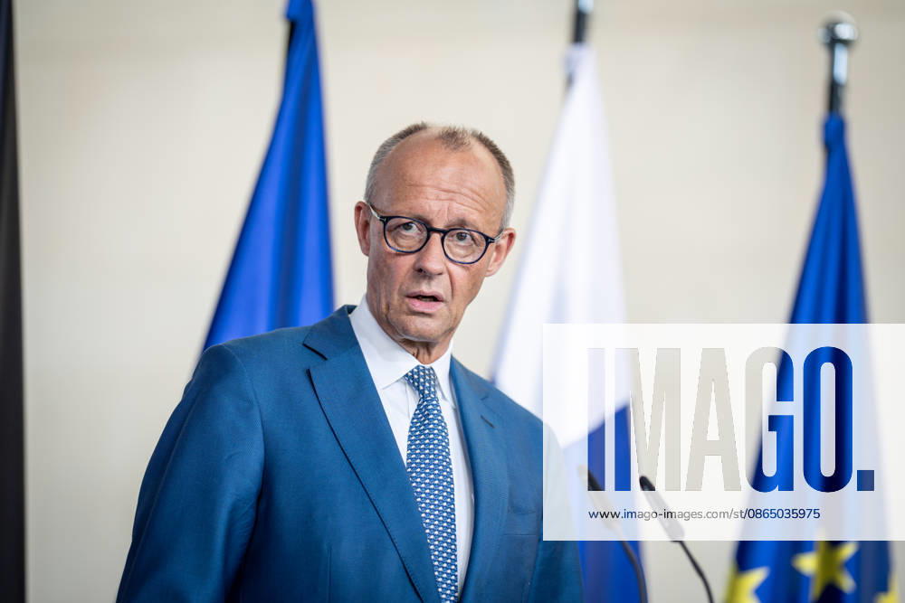 Chancellor Friedrich Merz during the joint press conference following a meeting of the heads of state and government of several like-minded EU countries on the next Multiannual Financial Framework at the Federal Chancellery, Berlin, Germany; Federal Chancellery
