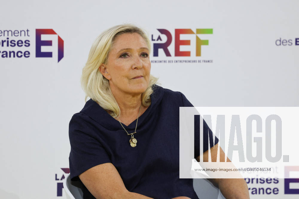 REF Medef - Presidential Debate President of the Rassemblement National party Marine Le Pen at the presidential debate during the La REF 2026 meeting of French entrepreneurs, organised by the MEDEF, France s main employers federation, at the Roland-Garros venue in Paris, France on August 27, 2026. Photo by Raphael Lafargue ABACAPRESS.COM Paris France