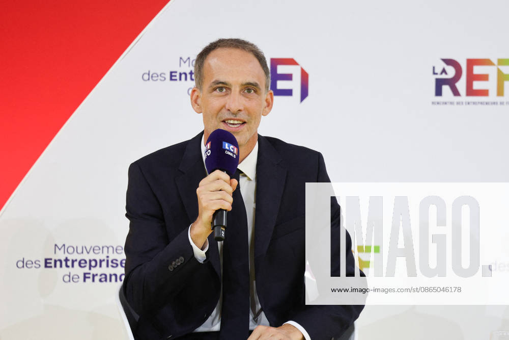 REF Medef - Presidential Debate French centre-left party Place publique s leader Raphael Glucksmann at the presidential debate during the La REF 2026 meeting of French entrepreneurs, organised by the MEDEF, France s main employers federation, at the Roland-Garros venue in Paris, France on August 27, 2026. Photo by Raphael Lafargue ABACAPRESS.COM Paris France