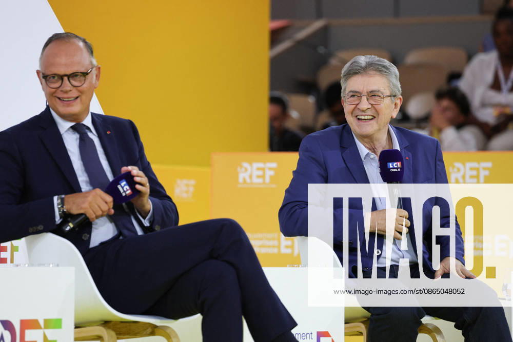 REF Medef - Presidential Debate French right-wing party Horizons founder and president, Mayor of Le Havre Edouard Philippe and Leader of the La France Insoumise party Jean-Luc Melenchon at the presidential debate during the La REF 2026 meeting of French entrepreneurs, organised by the MEDEF, France s main employers federation, at the Roland-Garros venue in Paris, France on August 27, 2026. Photo by Raphael Lafargue ABACAPRESS.COM Paris France