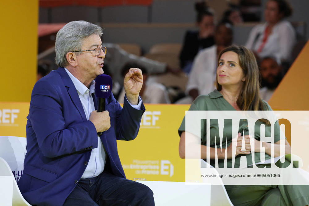 REF Medef - Presidential Debate Leader of the La France Insoumise party Jean-Luc Melenchon and National secretary of French left-wing The Ecologistes party Marine Tondelier at the presidential debate during the La REF 2026 meeting of French entrepreneurs, organised by the MEDEF, France s main employers federation, at the Roland-Garros venue in Paris, France on August 27, 2026. Photo by Raphael Lafargue ABACAPRESS.COM Paris France