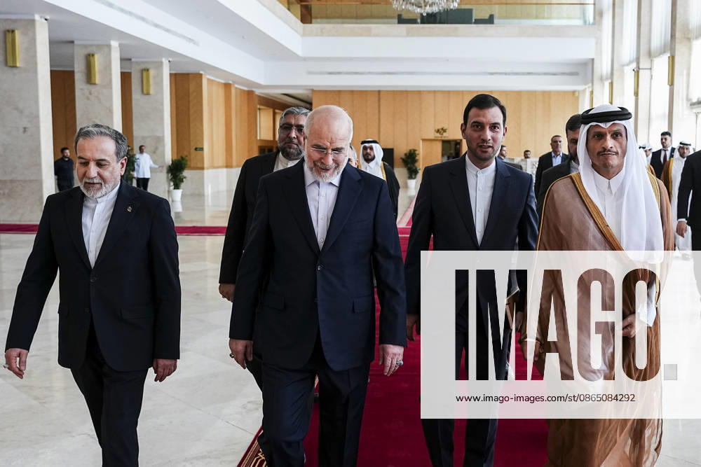 Qatar and Iran Discuss Diplomacy Iranian Parliament Speaker Mohammad Bagher Ghalibaf and Qatars Prime Minister and Foreign Minister Sheikh Mohammed bin Abdulrahman bin Jassim Al Thani walk with officials inside a government building before their meeting in Tehran, Iran, on August 27, 2026. The two officials discussed regional developments, efforts to reduce tensions, and ways to create conditions for the resumption of diplomatic dialogue, with the Qatari prime minister stressing that diplomacy remained the best means of resolving disputes and preventing further escalation. Tehran Tehran Iran