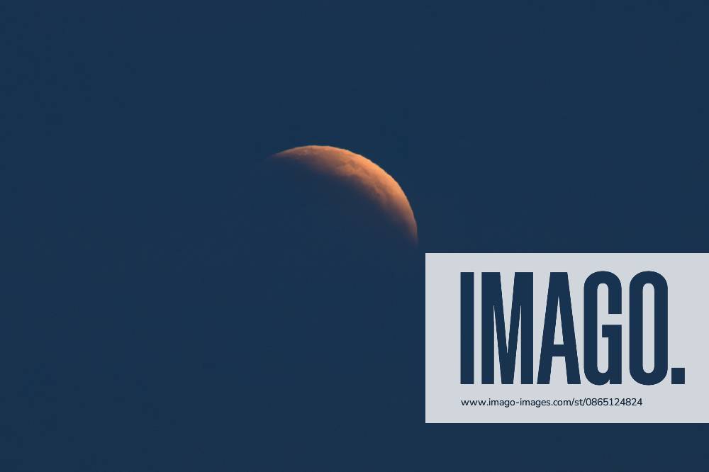 93% Lunar Eclipse 28 08 2026 DE PANNE, BEL - AUGUST 28 : Umbral state pictured during a partial eclipse of the moon with a maximum of 93% pictured on August 28, 2026 in De Panne, Belgium, 28 08 2026 De Panne Belgium