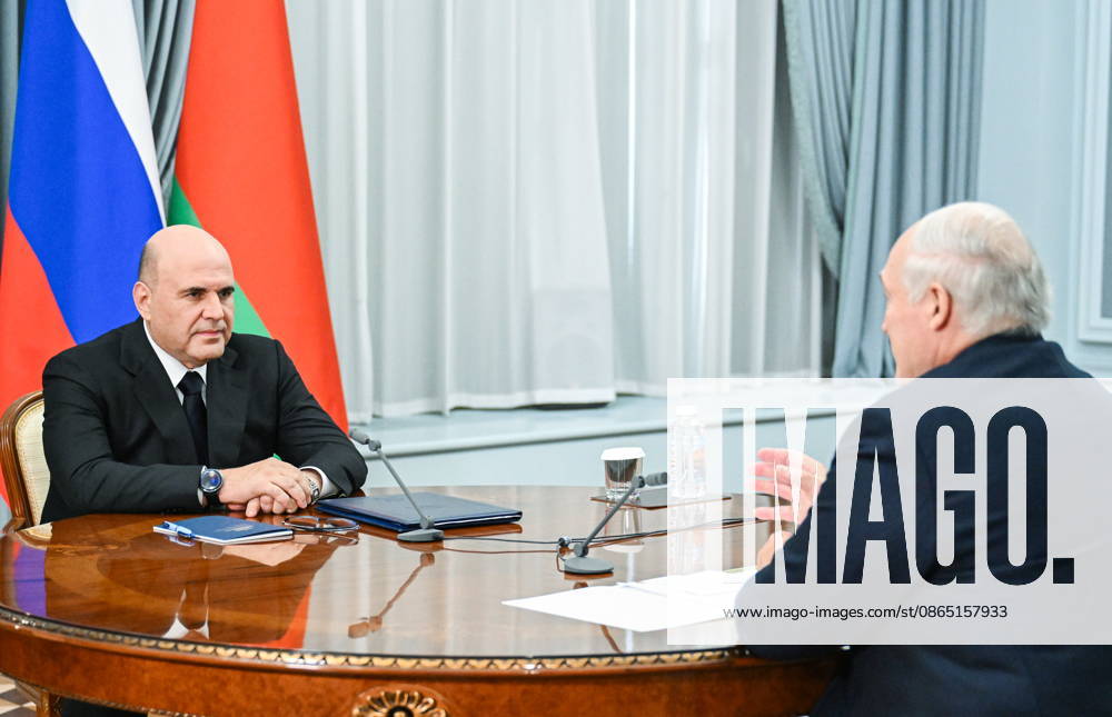 RUSSIA, MOSCOW - AUGUST 28, 2026: Russia s Prime Minister Mikhail Mishustin (L) and Belarus President Alexander Lukashenko hold a meeting at the House of the Russian Government Moscow Russia - ZUMAt113 20260828_zaa_t113_308