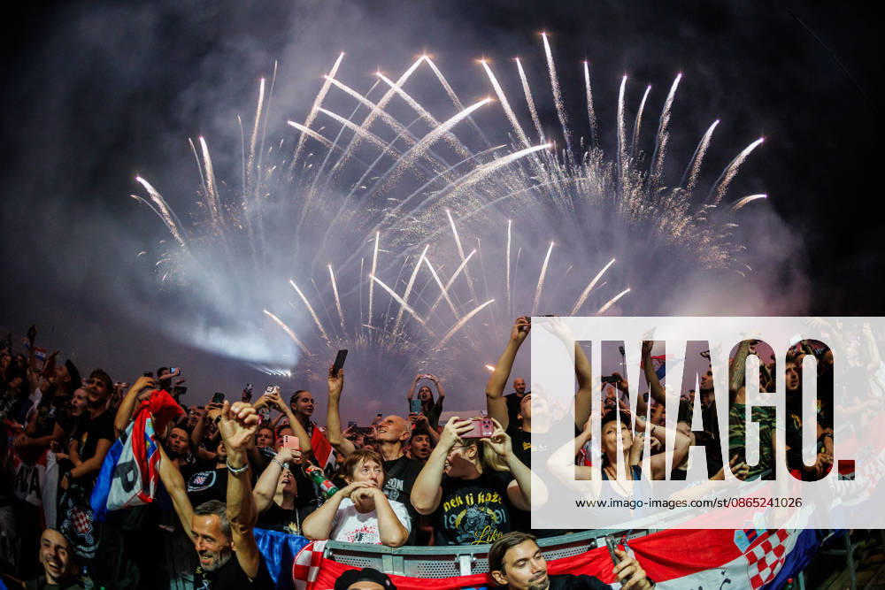 Marko Perkovic Thompson concert in Vukovar, Croatia Fireworks light up the sky as people enjoy Marko Perkovic Thompson concert at Economic Zone in Vukovar, Croatia on August 29, 2026. ZvonimirxBarisin PIXSELL