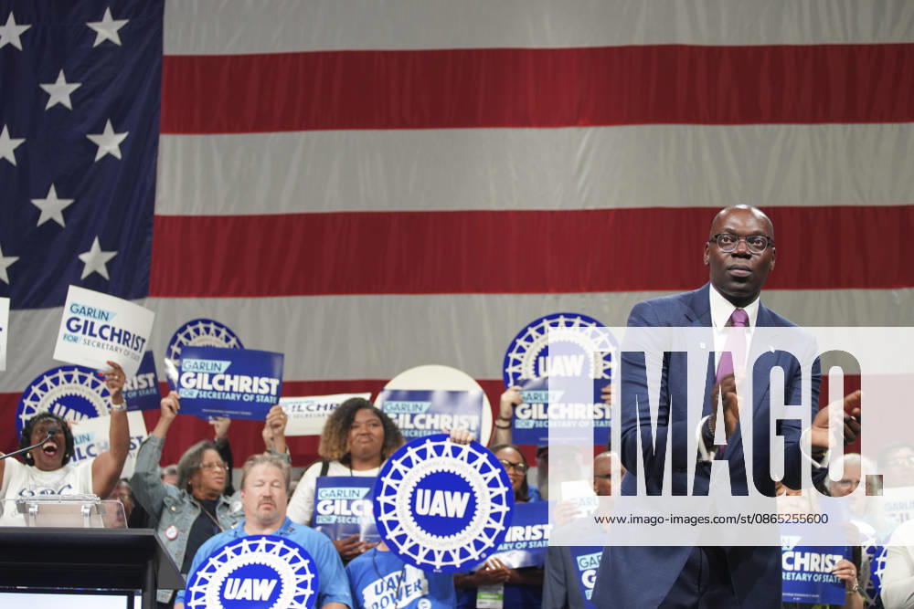 MI Democratic Party holds nominating convention LANSING, MICHIGAN, USA - AUGUST 29: Current Lt. Governor, Garlin Gilchrist and democratic candidate for Michigan Secretary of State speaks at the Michgan Democratic Nominating Convention in Lansing MI, on August 29th, 2026. Katie McTiernan Anadolu Michigan United States. Editorial use only. Please get in touch for any other usage.
