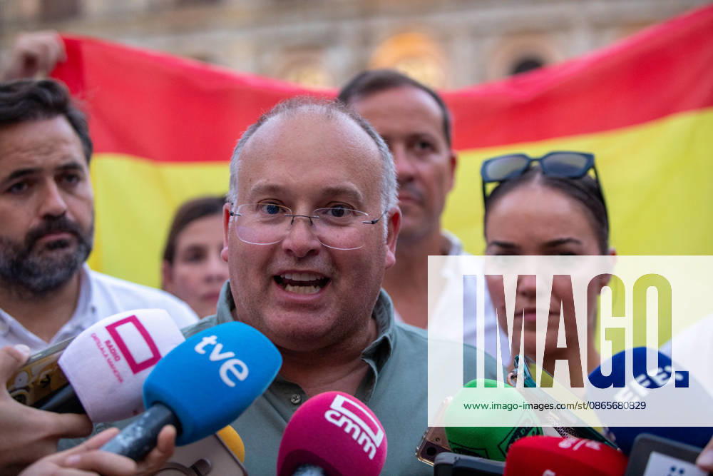 Toledo Holds Rally in Support of the People of Ceuta: Miguel Tellado, secretary general of the PP, speaks to the media during a rally in solidarity with Ceuta on September 2, 2026, in Toledo, Castilla-La Mancha, Spain. Coinciding with Ceuta Day, more than 260 Spanish municipalities have been called upon to show their support for the people of Ceuta in the face of the migration crisis caused by the arrival of more than 70,000 migrants across the border with Morocco. The demonstrations are part of the For Ceuta initiative, backed by the Spanish Federation of Municipalities and Provinces (FEMP). SEPTEMBER 2, 2026 CEUTA DAY PROTEST RALLY MIGRANTS IMMIGRANTS FEMP SUPPORT SOLIDARITY MIGRATION CRISIS CRISIS HUMANITARIAN Juanma Jimé Toledo Casti