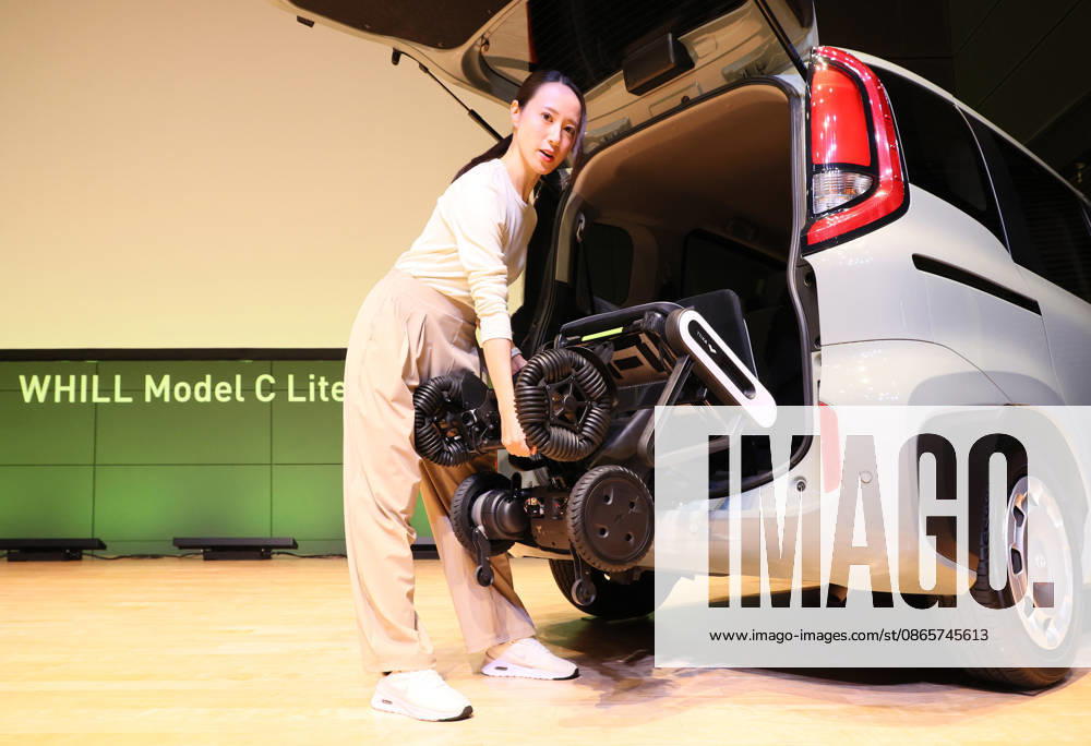 Tokyo, Japan - Japanese personal mobility company Whill unveils the new lighweight folding electric wheelchair Whill Model C Lite in Tokyo on Thursday, September 3, 2026. The new mobility weighing 18.6kg body with carbon fiver reinforced plastics parts has omni-directional wheels for front wheels and high performance battery to drive 38.5km of distance. (photo by Yoshio Tsunoda AFLO) aflo_344739883