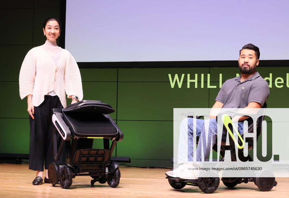 Tokyo, Japan - Users of Japanese personal mobility company Whill s electric wheelchairs, opera singer Mamiko Sakaida (L) and wheelchair rugby and tennis player Motoki Sugano (R) display the new lighweight folding electric wheelchair Whill Model C Lite in Tokyo on Thursday, September 3, 2026. The new mobility weighing 18.6kg body with carbon fiver reinforced plastics parts has omni-directional wheels for front wheels and high performance battery to drive 38.5km of distance. (photo by Yoshio Tsunoda AFLO) aflo_344739891
