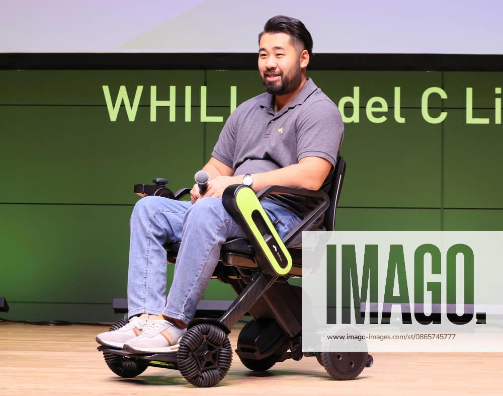 Tokyo, Japan - An user of Japanese personal mobility company Whill s electric wheelchair, Motoki Sugano of wheelchair rugby and tennis player displays the new lighweight folding electric wheelchair Whill Model C Lite in Tokyo on Thursday, September 3, 2026. The new mobility weighing 18.6kg body with carbon fiver reinforced plastics parts has omni-directional wheels for front wheels and high performance battery to drive 38.5km of distance. (photo by Yoshio Tsunoda AFLO) aflo_344739892