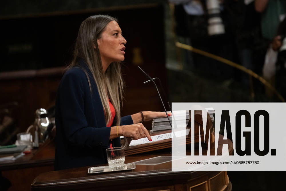 Sánchez Appears Before Congress to Report on the Government’s Response to the Migration Crisis in Ceuta Junts’ spokesperson in Congress, Miriam Nogueras, speaks during a plenary session of the Congress of Deputies on September 3, 2026, in Madrid, Spain. Sánchez is appearing before the full Congress this Thursday to report on the government’s handling of the events that have taken place in Ceuta since July 30 and on the current situation in the autonomous city. SEPTEMBER 3, 2026. Fernando Sá, Madrid, Madrid, Spain.