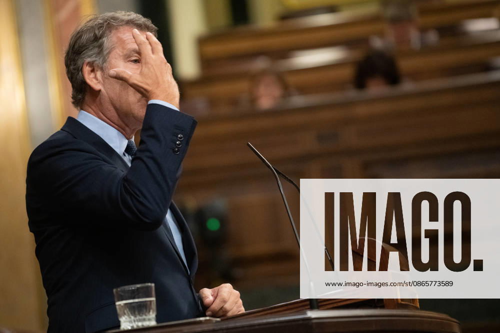 Sánchez Appears Before Congress to Report on the Government’s Response to the Migration Crisis in Ceuta Alberto Núnez Feijóo, president of the Popular Party, speaks during a plenary session of the Congress of Deputies on September 3, 2026, in Madrid, Spain. Sánchez is appearing before the full Congress this Thursday to report on the executive branch’s handling of the events that have taken place in Ceuta since July 30 and on the current situation in the autonomous city. SEPTEMBER 3, 2026 Fernando Sá Madrid, Madrid, Spain