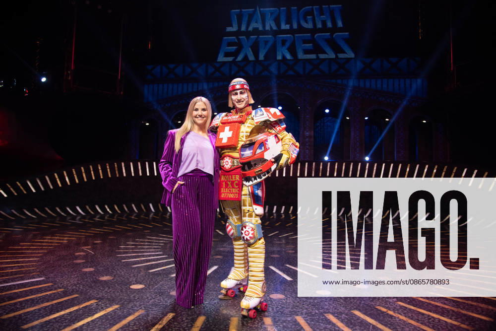 Singer Beatrice EGLI and singer Tom ROWLAND in the costumes of the Glacier Express’s new TICK TACK train, The musical Starlight Express in Bochum features the Swiss Glacier Express TICK TACK as a new train in the show; Starlight Express Theater in Bochum