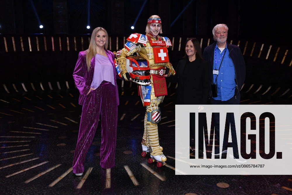 Starlight Express on September 3, 2026, at the Starlight Express Theater in Bochum. Entertainer Beatrice Egli portrays the character Ticktack Tom Rowland, who embodies the legendary Swiss Glacier Express. From left to right: Beatrice Egli, Ticktack Tom Rowland, Dame Arlene Phillips, American film costume designer, and John Napier, set and costume designer xRx