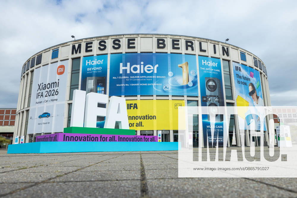 Highlights from IFA 2026 in Berlin, Germany, on September 3, 2026. 3D IFA logo at the entrance to Messe Süd.