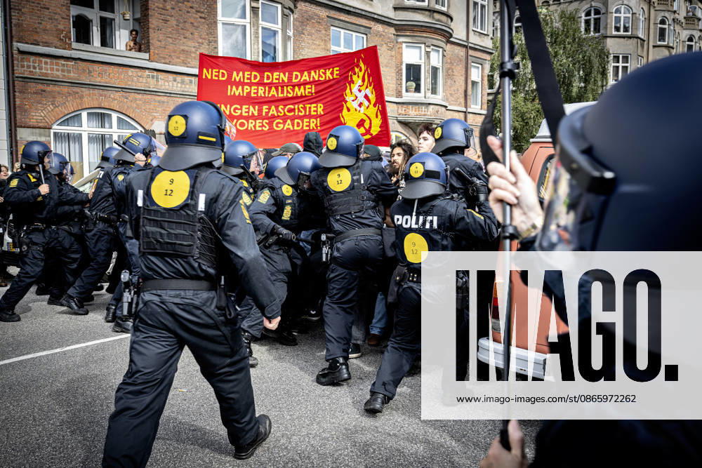 Police and a counter-demonstration organized by the Joint Initiative Against Racism and Discrimination clash on Classensgade. Activists from the right and the left hold demonstrations. The group The Danish People holds a so-called remigration march and is met by a counter-demonstrat