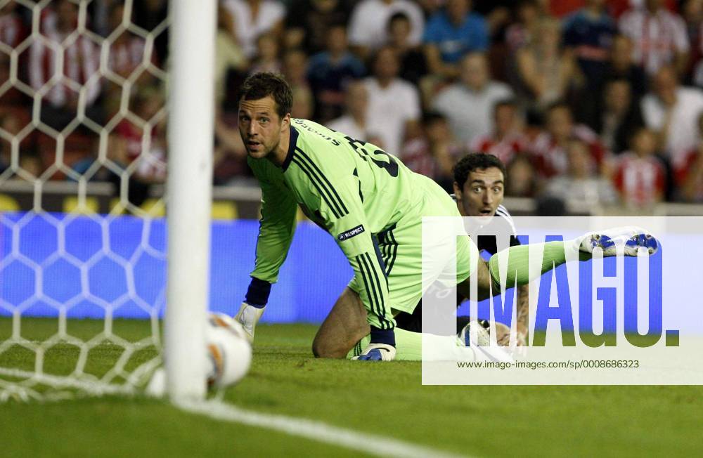 Stoke City - Besiktas Istanbul, Roberto Hilbert of Besiktas and Goalkeeper Thomas Sorensen of Stoke City.