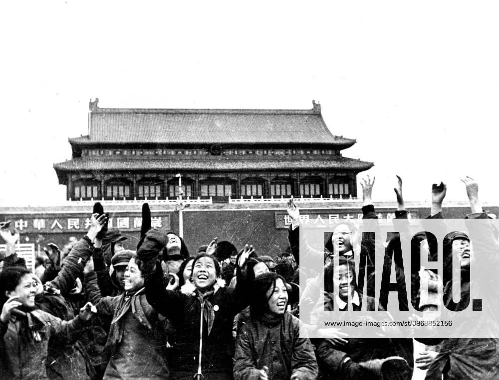 Women In The Chinese Air Force -- Chinese girls go into raptures of delights as planes manned by women fly over Tien-an-Men Square, Red Square of Pekin. June 23, 1952. (Photo by Camera Press).