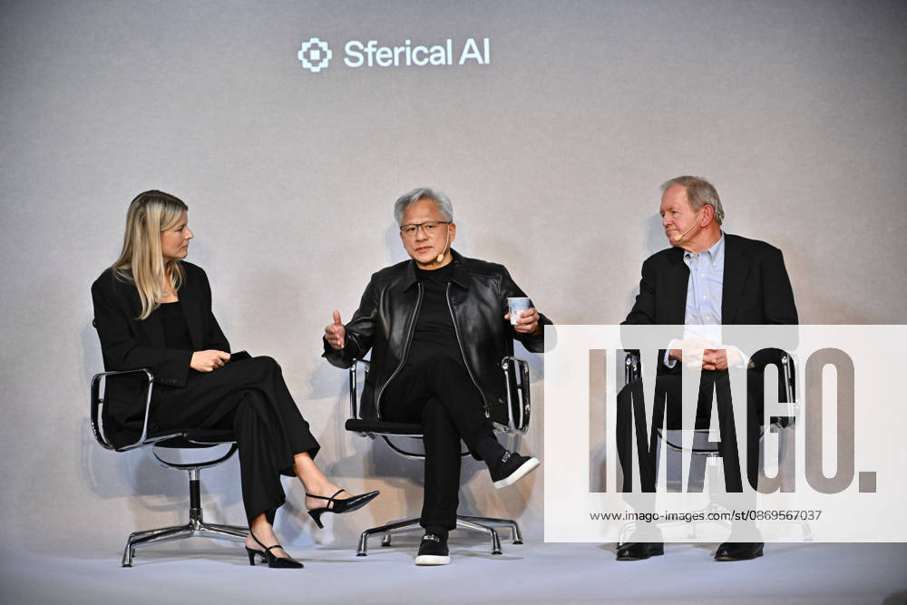 STOCKHOLM, SWEDEN 20261015 Jenny Nordlöw, CEO of Sferical AI, Jensen Huang, CEO of Nvidia, and Marcus Wallenberg during the Sferical One event organized by Nvidia at Eric Ericsonhallen on Thursday, STOCKHOLM, SWEDEN