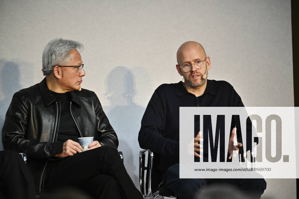 STOCKHOLM, SWEDEN 20261015 Jensen Huang, CEO of Nvidia, and Daniel Ek, founder of Spotify, at the Sferical One event organized by Nvidia at Eric Ericsonhallen on Thursday STOCKHOLM, SWEDEN