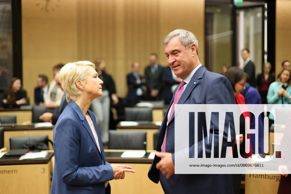 Bundesrat, October 16, 2025, Germany, Berlin, Bundesrat, 1069th Session, with Minister-President Markus Söder, portrait, Minister-President Manuela Schwesig, gestures, Minister-President Gordon Schnieder (CDU, Rhineland-Palatinate), Minister-President Hendrik Wüst (CDU, North Rhine-Westphalia), Berlin, Berlin, Germany