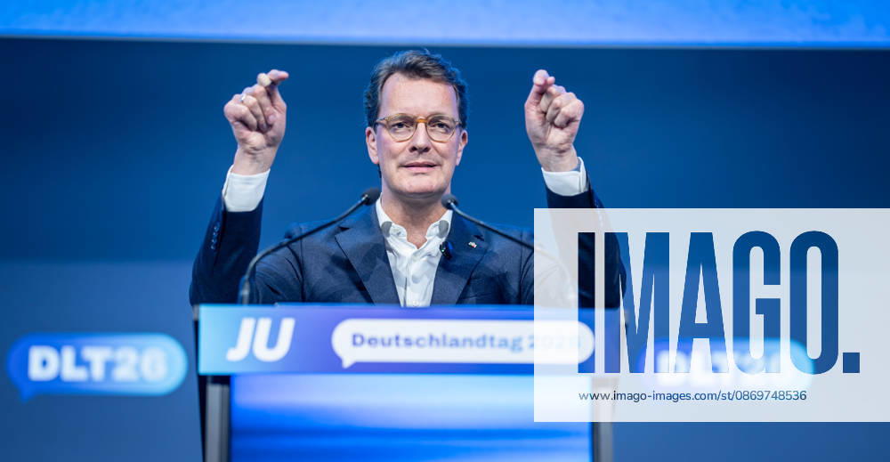 Hendrik Wüst, Minister President of North Rhine-Westphalia, delivers a speech on Stage 78 at Germany Day 2026 in Bonn; Junge Union (JU), the youth organization of the CDU and CSU, Bonn, North Rhine-Westphalia, Germany; World Conference Center Bonn