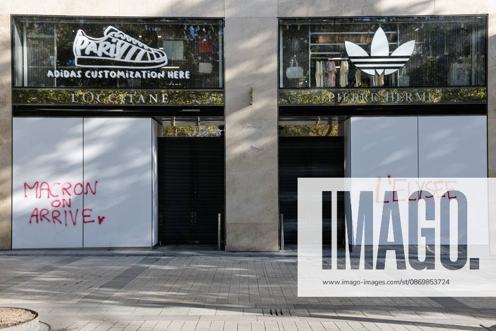 PARIS DAMAGE FROM THE OCTOBER 17, 2026 RIOTS PHOTOPQR LE PARISIEN Olivier Corsan Paris, October 18, 2026 Paris, France, October 18, 2026 This morning, Parisians and tourists discovered the damage and looting of stores that took place the previous day in the capital during the riots that broke out on the sidelines of the October 17, 2026, demonstration organized by the Yellow Vests against the high cost of living and high school students demanding more resources for education, as seen here on the Avenue des Champs-Élysées at the Adidas store. Photo: LP Olivier Corsan. The day of mobilization on October 17 against the high cost of living was marked by scenes of urban guerrilla warfare and looting in many cities. The Prime Minister reported 1